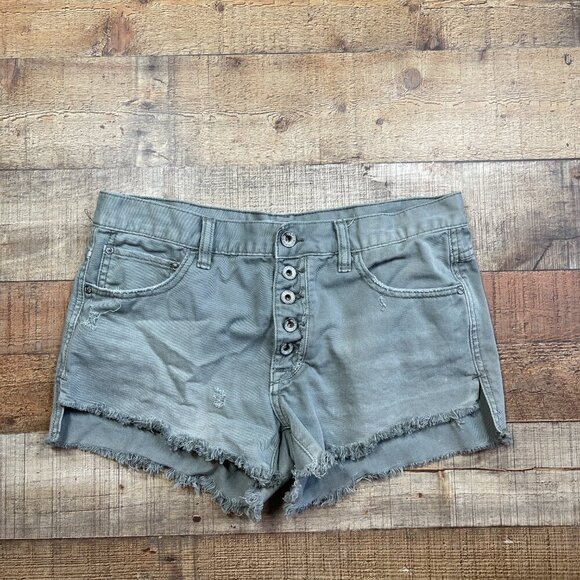 Free People Distressed Green Button Fly Shorts size 27 - Picture 1 of 4